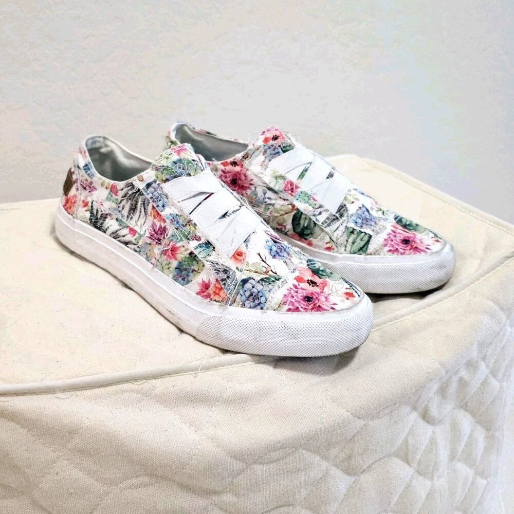 Womens Blowfish Malibu Canvas Boat Loafers Flats Shoes 7 Pink Floral Slip On
